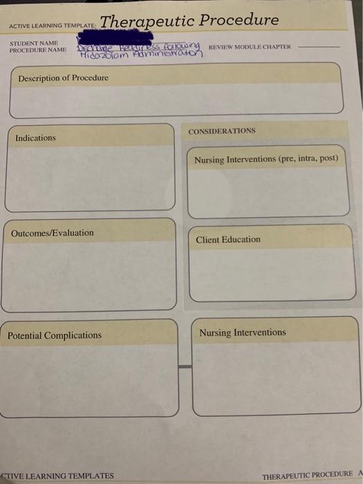 ACTIVE LEARNING TEMPLATE: Therapeutic Procedure STUDENT NAME PROCEDURE NAME DE WEES corong REVIEW MODULE CHAPTER Midazolom Ad