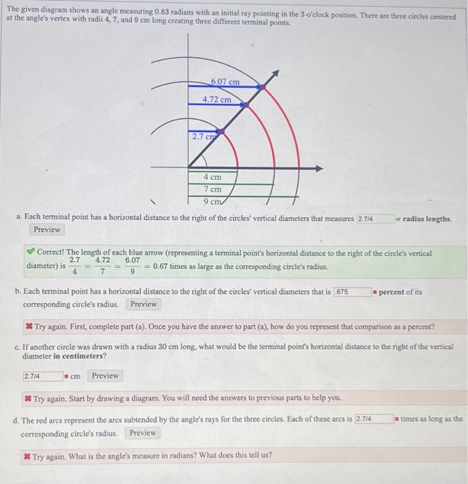 Solved The given diagram shows an angle measuring 0.83 | Chegg.com