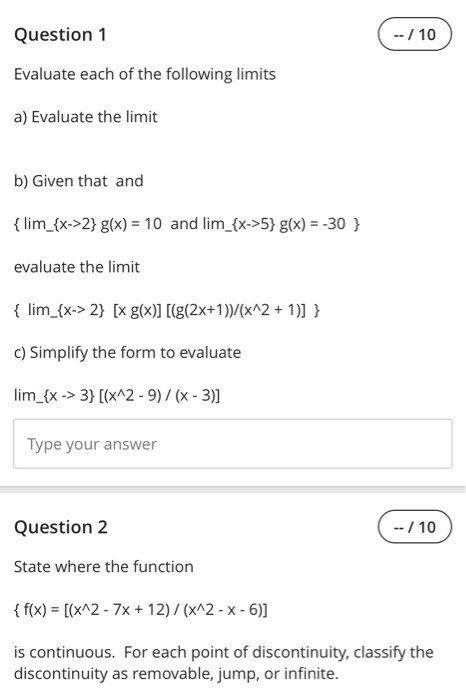 Solved Question 1 -- / 10 Evaluate each of the following | Chegg.com