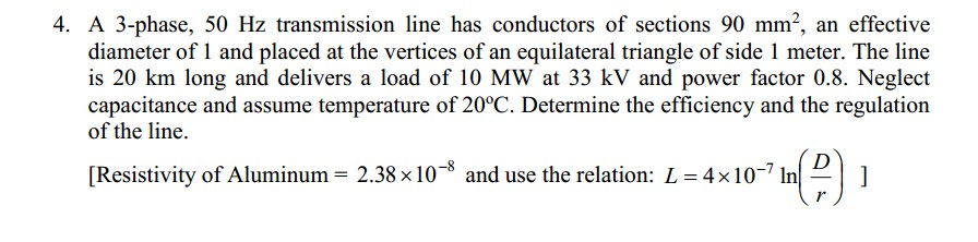 Solved A 3-phase, 50 Hz ﻿transmission line has conductors of | Chegg.com
