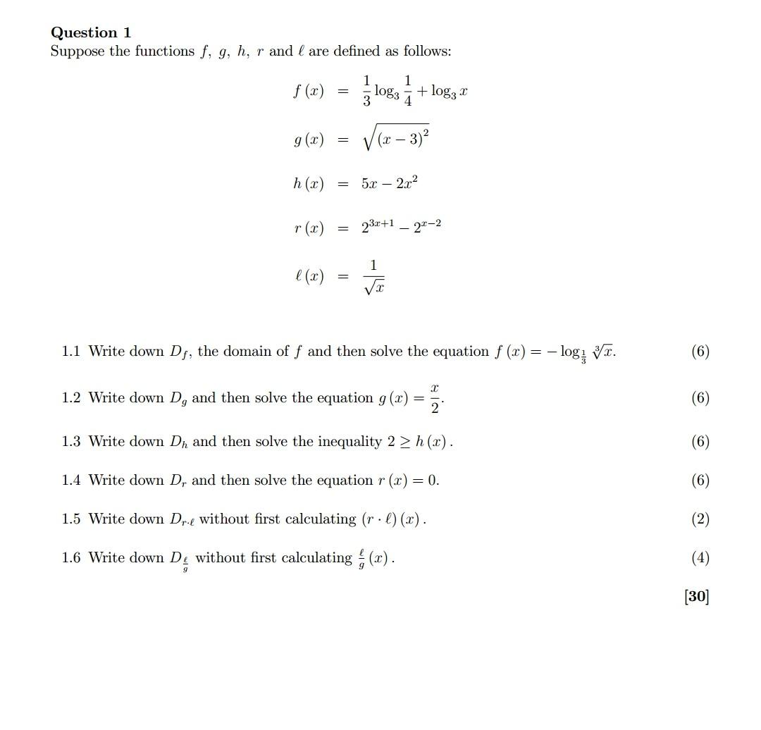 Solved Question 1 Suppose the functions f,g,h,r and ℓ are | Chegg.com