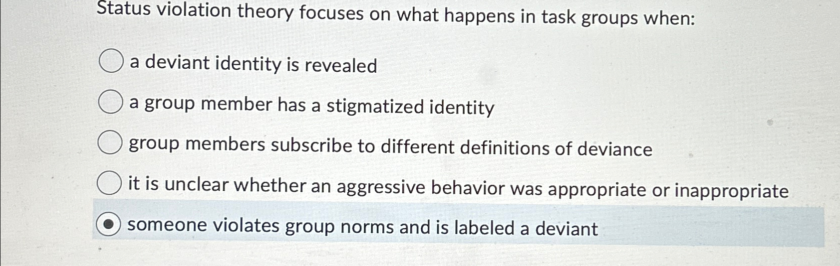 Solved Status violation theory focuses on what happens in | Chegg.com