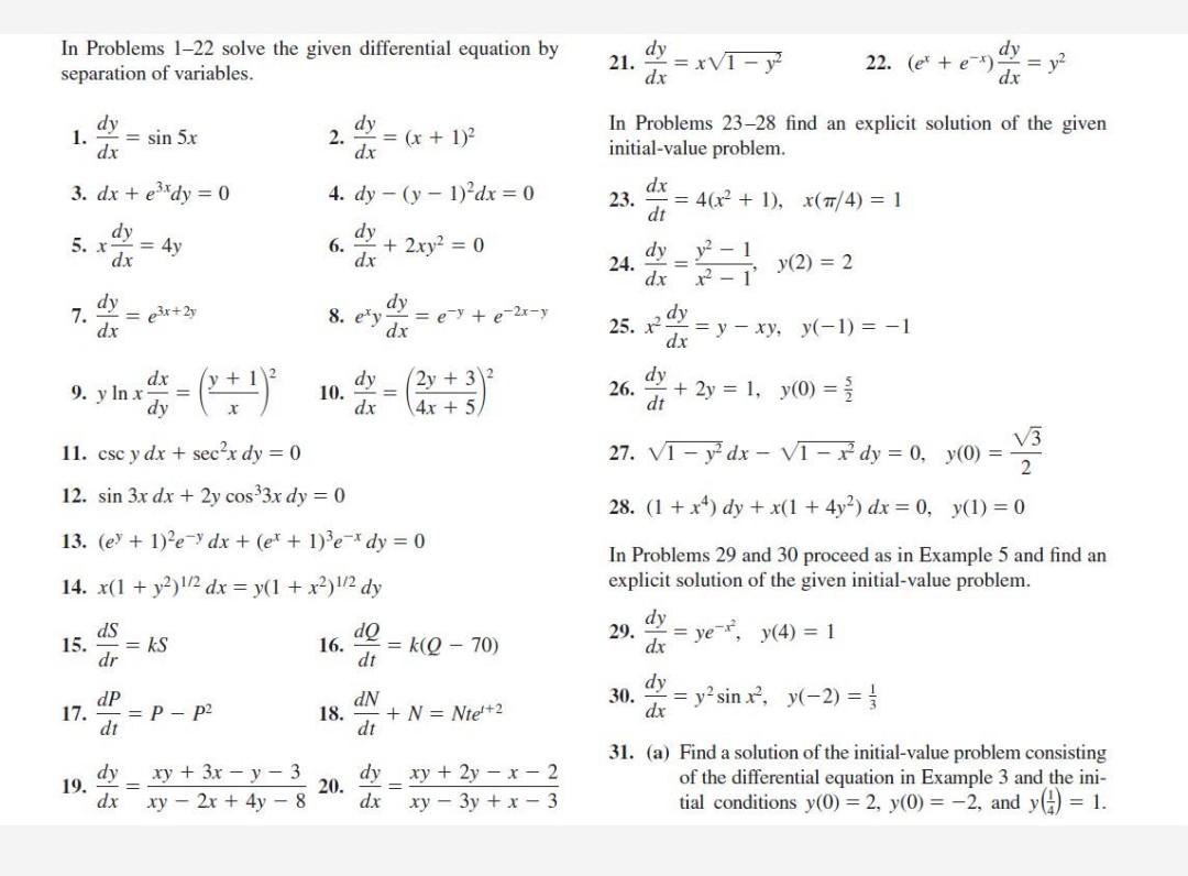 Solved In Problems 1−22 solve the given differential | Chegg.com