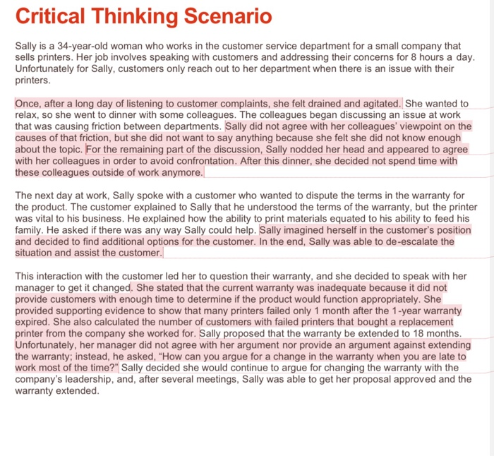 sally critical thinking scenario essay