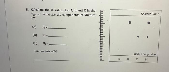 Solved 8. Calculate the Rf values for A,B and C in the | Chegg.com
