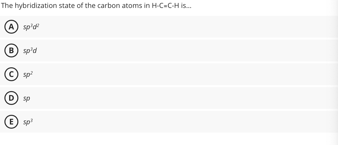 Solved The hybridization state of ﻿the carbon atoms | Chegg.com
