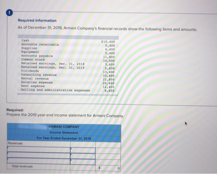 Solved Required information As of December 31 2019 Armani