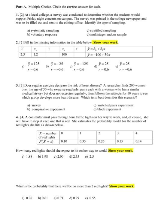 Solved Part A. Multiple Choice Circle the correct answer for | Chegg.com