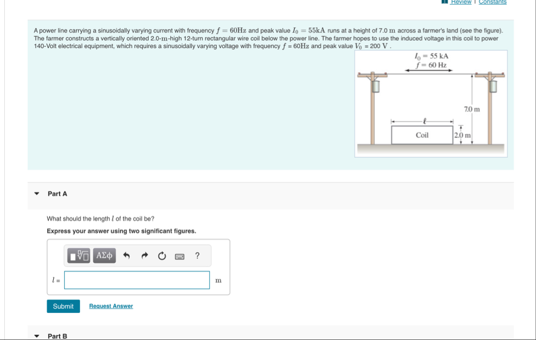 Solved A power line carrying a sinusoidally varying current | Chegg.com