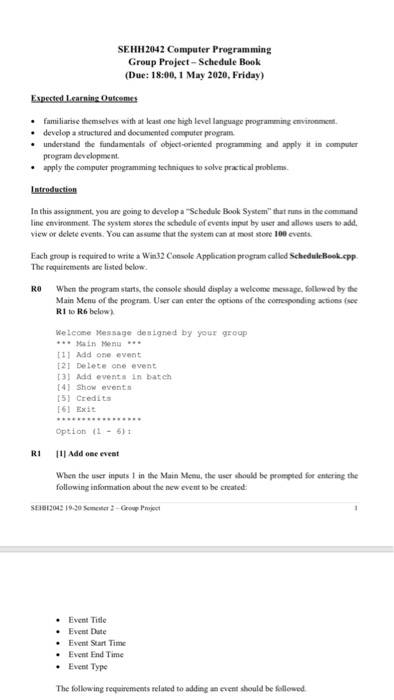 SEHH2042 Computer Programming Group Project - | Chegg.com