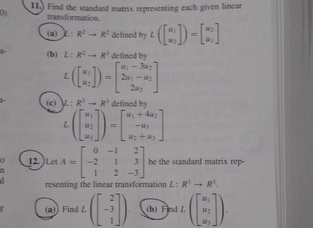 Solved u. Find the standard matrix representing each given | Chegg.com