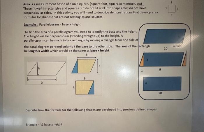 Solved Area is a measurement based of a unit square. (square | Chegg.com