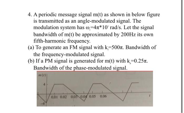 Solved 4. A Periodic Message Signal M(t) As Shown In Below | Chegg.com