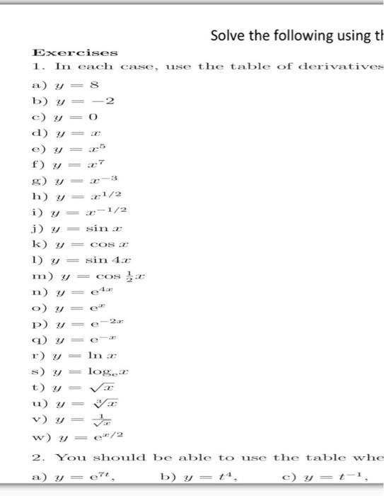 Solve The Following Using Th Exercises 1 In Each Chegg Com