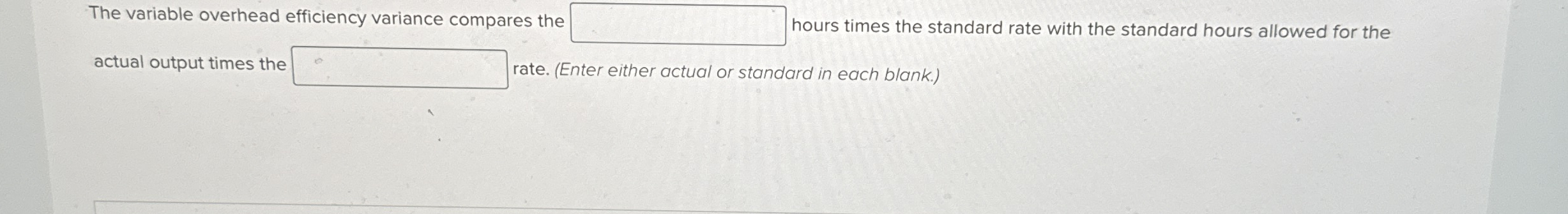 Solved The variable overhead efficiency variance compares | Chegg.com