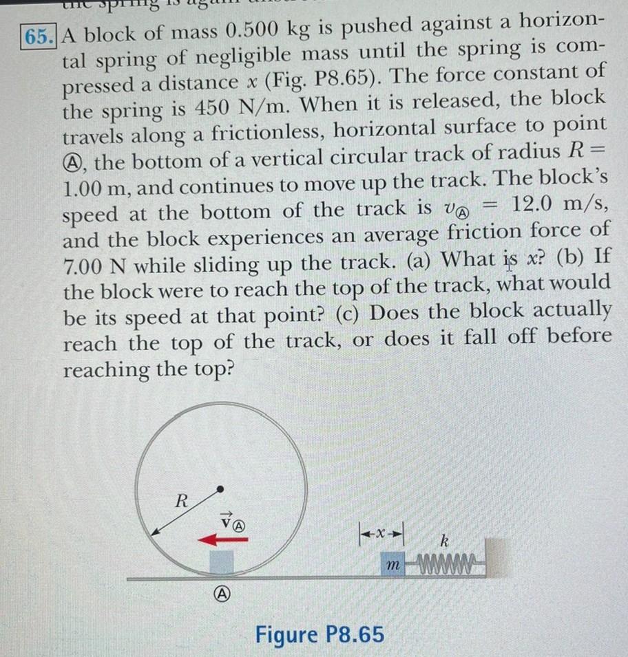 Solved 55. A block of mass 0.500 kg is pushed against a