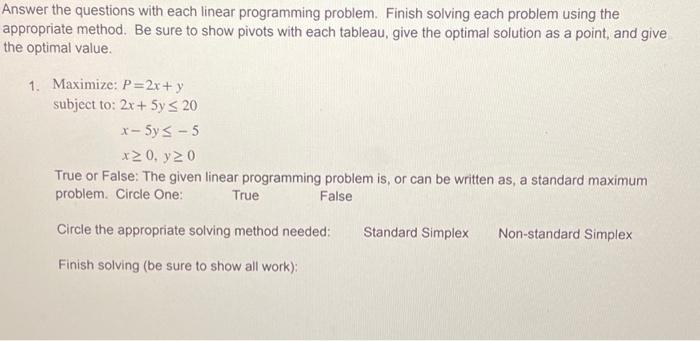 Answer the questions with each linear programming | Chegg.com