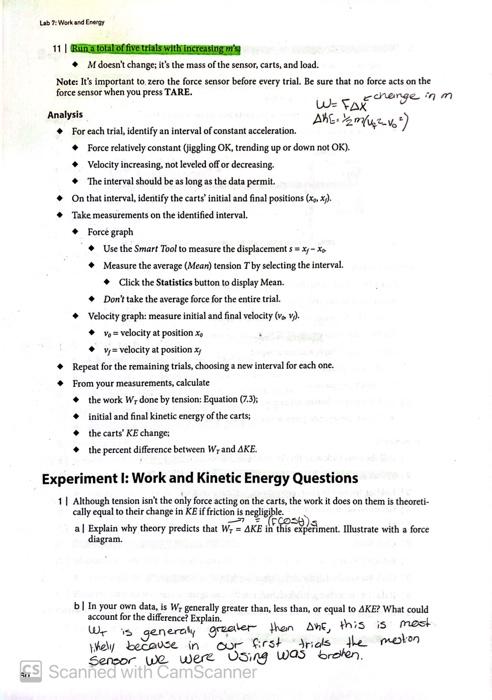 Lab 7 Work And Energy Introduction The Experiments In | Chegg.com