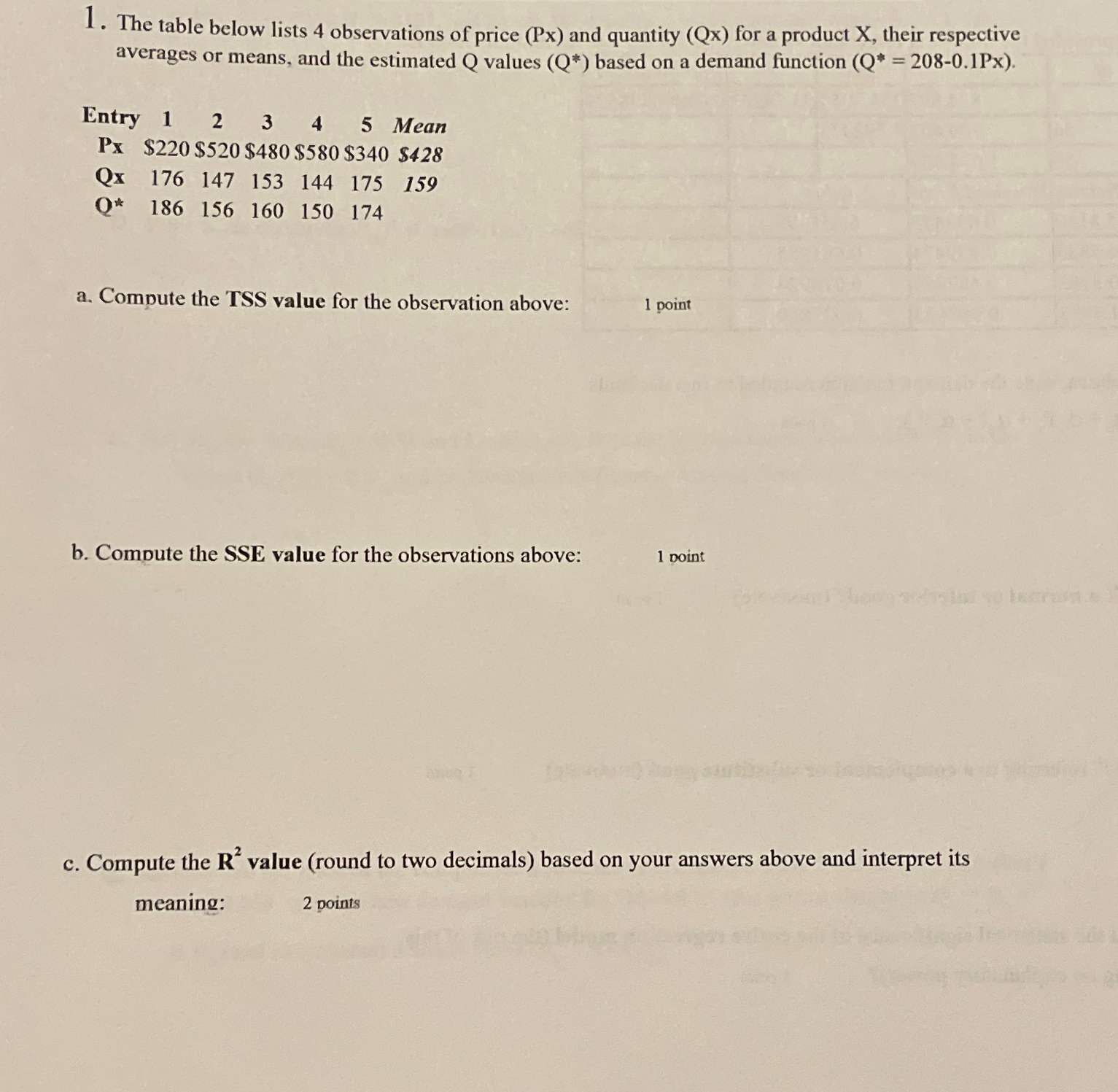 Solved The table below lists 4 ﻿observations of price (Px) | Chegg.com