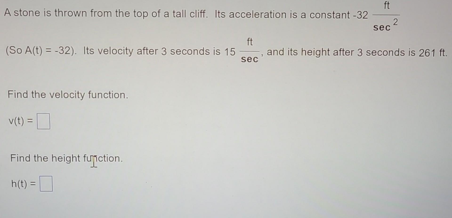 Solved A stone is thrown from the top of a tall cliff. Its | Chegg.com