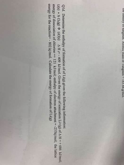 Solved te uersity of tungsten. Atomic mass of Tungsten =