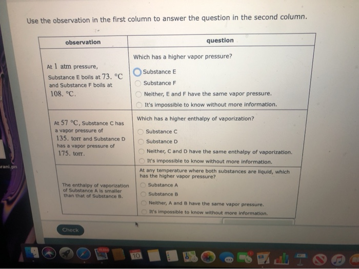 Solved Use The Observation In The First Column To Answer The | Chegg.com