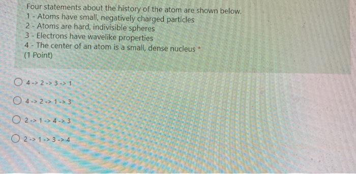 Solved Four statements about the history of the atom are | Chegg.com