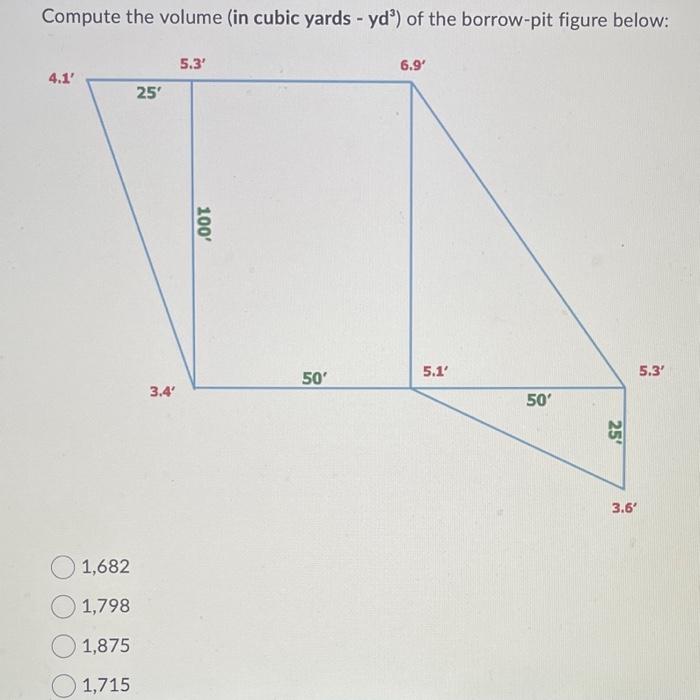 Solved Compute the volume (in cubic yards −yd3 ) of the | Chegg.com