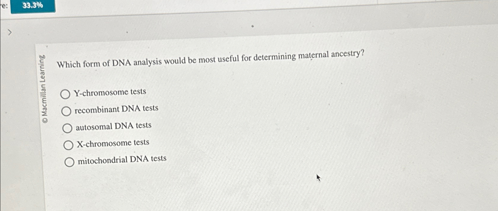 Solved 33.3%Which form of DNA analysis would be most useful | Chegg.com