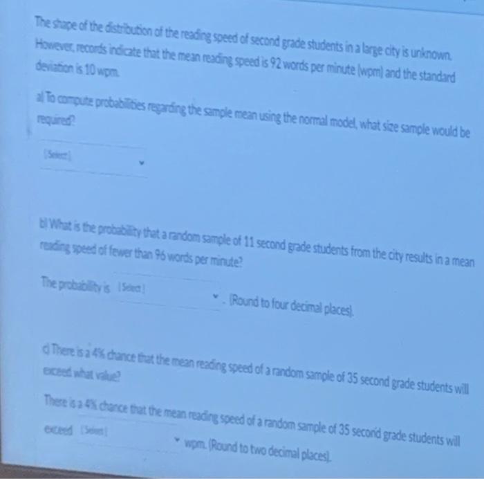 Solved The stage of the distribution of the reading speed of | Chegg.com