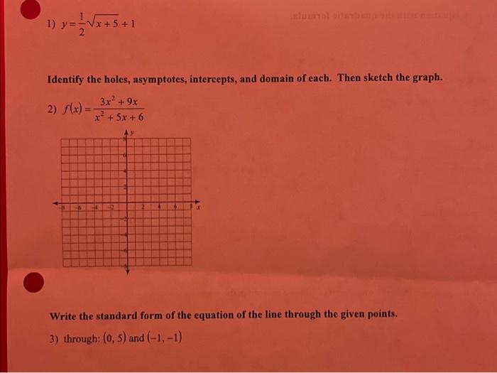 Solved y = 1/2√x+5+1 Identify the holes, asymptotes,