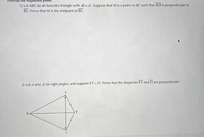 Solved requeste 1) Let ABC be an isosceles triangle with | Chegg.com
