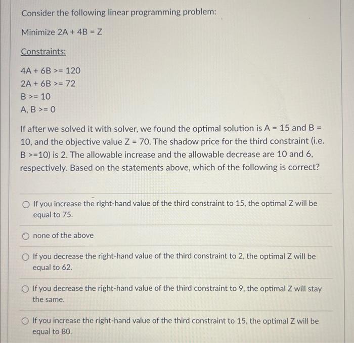 Solved Consider The Following Linear Programming Problem: | Chegg.com