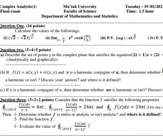 Complex Analysis 1 Mu Tah University Tuesday 19 Chegg Com