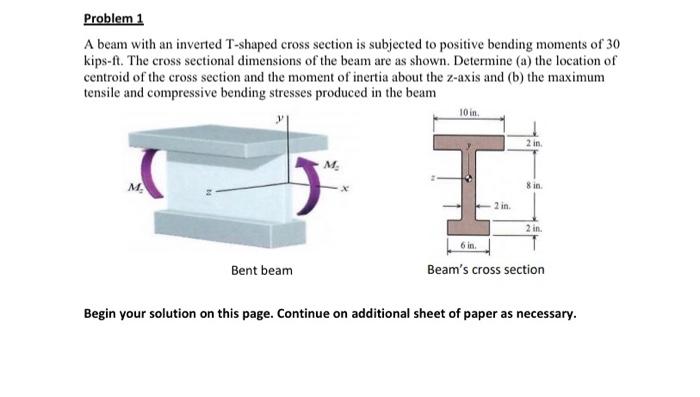 Solved Problem 1 A beam with an inverted T-shaped cross | Chegg.com
