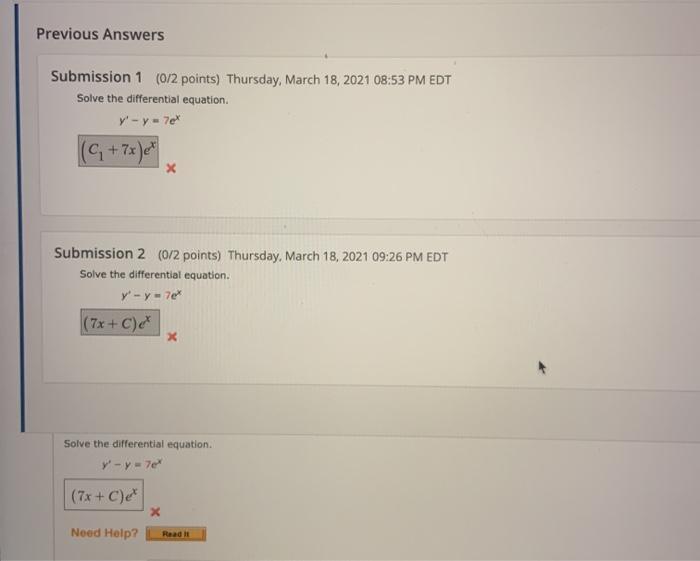 Solved Previous Answers Submission 1 (0/2 points) Thursday, | Chegg.com