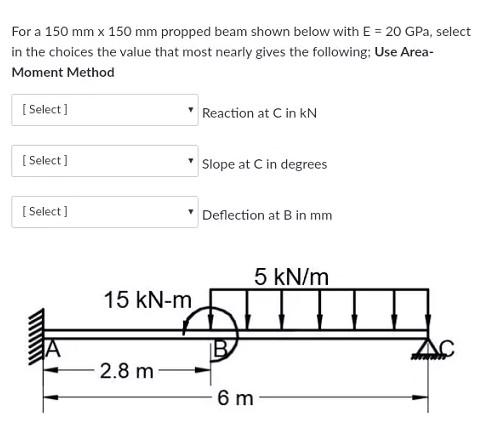 Solved For a 150 mm x 150 mm propped beam shown below with E | Chegg.com