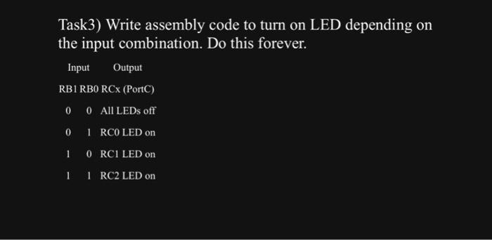 Solved Task3) Write assembly code to turn on LED depending | Chegg.com