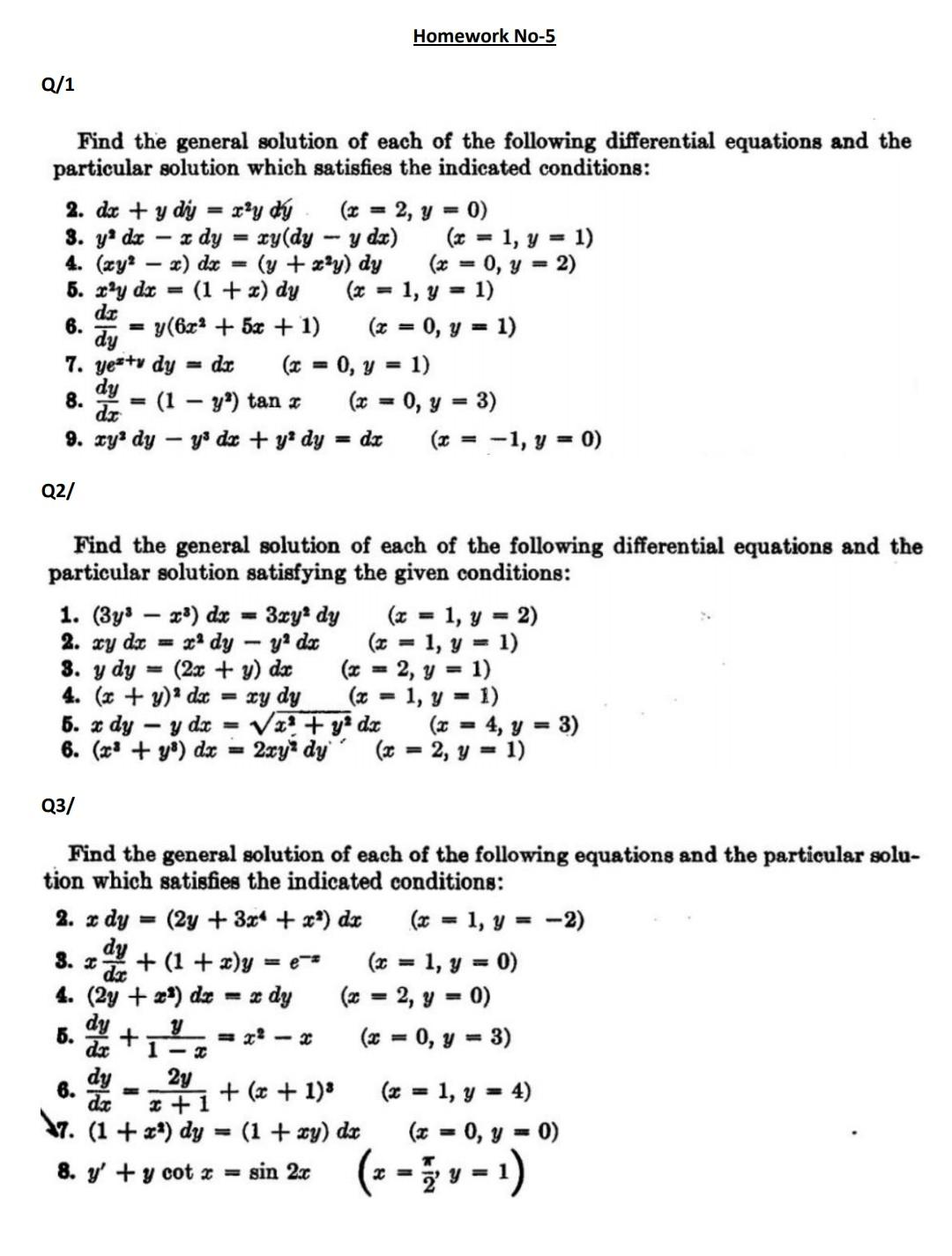 Solved Homework No 5 Q 1 Find The General Solution Of Each Chegg Com