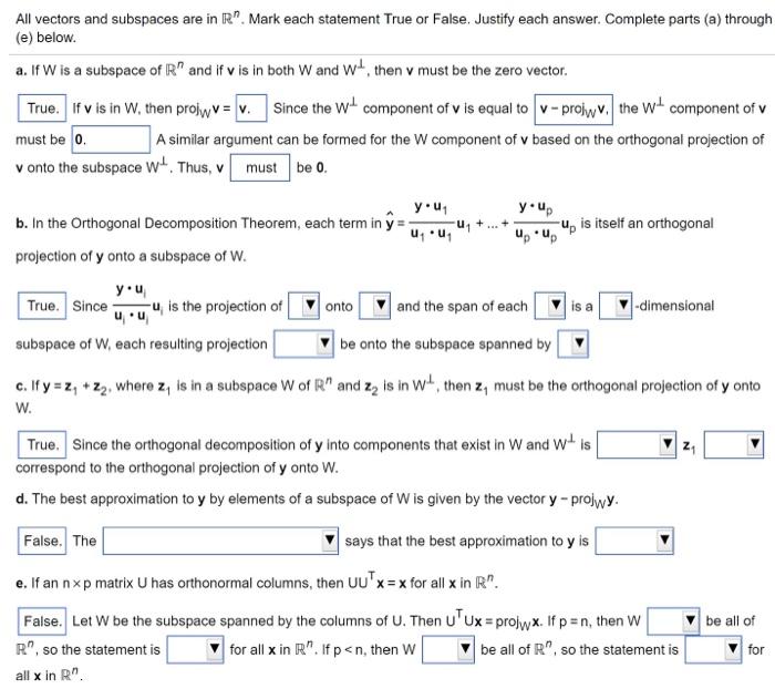 Solved All Vectors And Subspaces Are In R Mark Each Sta Chegg Com