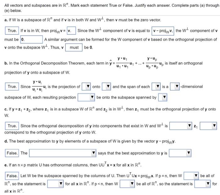 Solved All Vectors And Subspaces Are In R Mark Each Sta Chegg Com