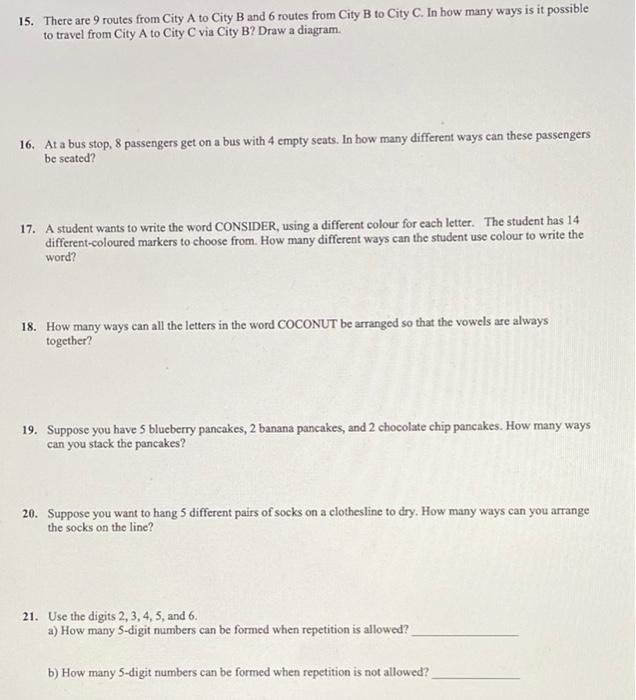 Solved 15. There Are 9 Routes From City A To City B And 6 | Chegg.com