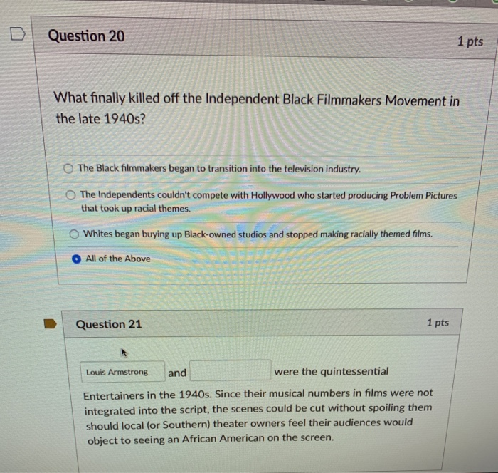 Question 20 1 pts What finally killed off the | Chegg.com