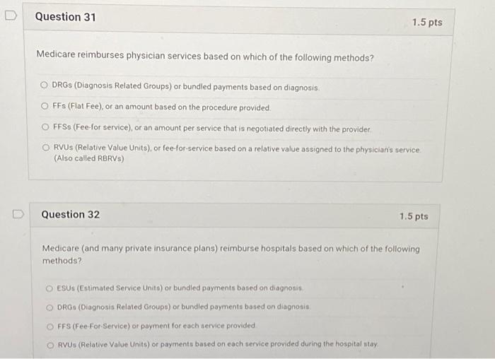 Solved Medicare reimburses physician services based on which