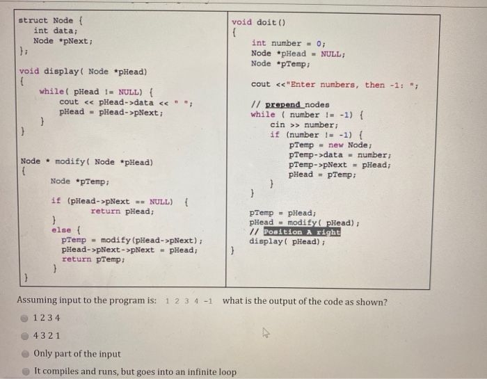 Solved void doit() struct Node { int data; Node *pNext; int | Chegg.com