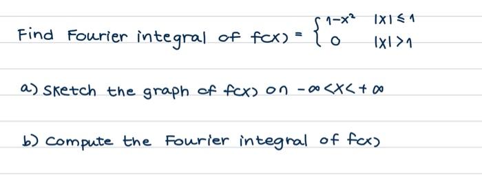 Solved s 1-X² Find Fourier integral of fcx) = { IX1 51 ΙχIΣ | Chegg.com