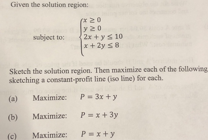 Solved Given The Solution Region Y 2 0 2x Y 10 X 2y Chegg Com