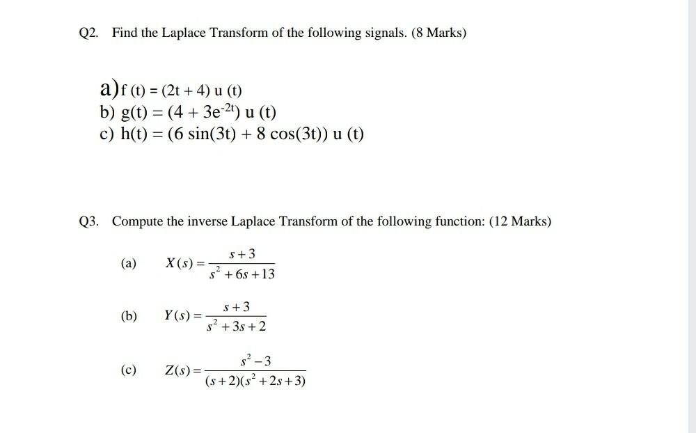 Solved Q2 Find The Laplace Transform Of The Following Si Chegg Com