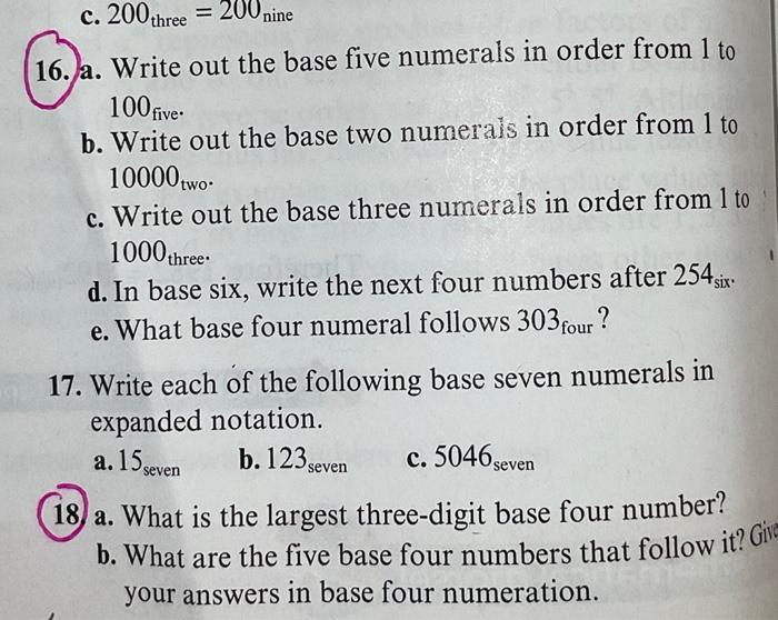 Solved 16. a. Write out the base five numerals in order from | Chegg.com