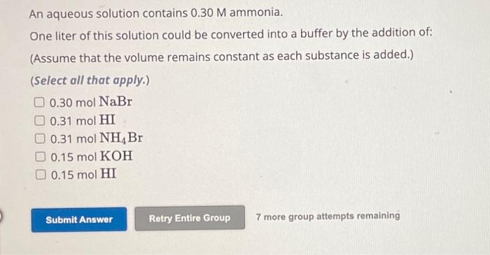 Solved An Aqueous Solution Contains 0.30M Ammonia. One Liter | Chegg.com